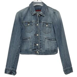 Abercrombie Fitch Women Jacket Small Faded Distressed Denim Crop Trucker Classic